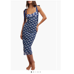 Free people floral navy mesh mid dress size large